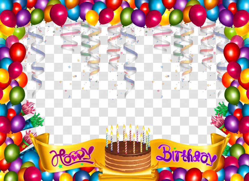 Birthday Cake Picture Frames Greeting & Note Cards Clip Art - Balloon - Happy Transparent PNG