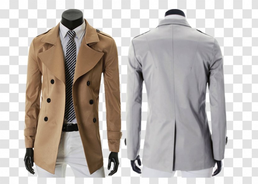 Trench Coat Hoodie Clothing Blazer - Men's Autumn Winter Transparent PNG