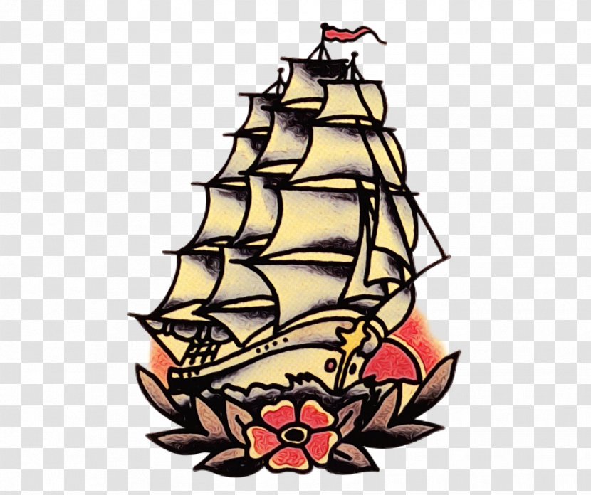 Old School Tattoos - Sailing Ship - Watercraft Plant Transparent PNG