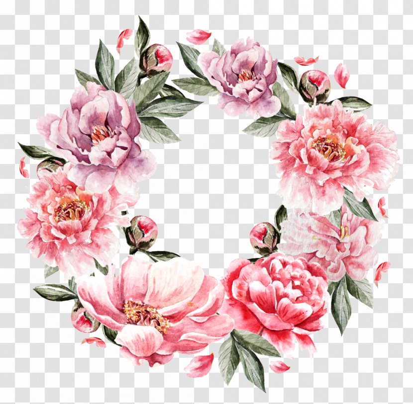 Flower Bouquet Painting - Garland - Pink Roses Ring Transparent PNG
