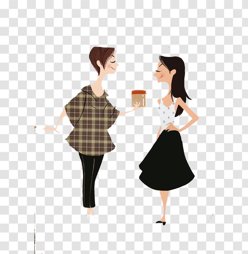 Cartoon Illustration - Heart - Hand-painted Girlfriends Share Food Transparent PNG