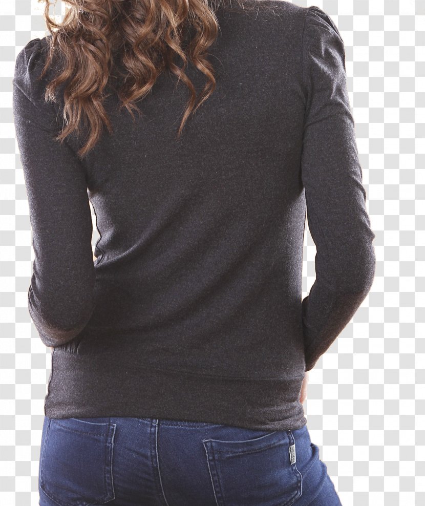Jeans Pocket Casual Woman Stock Photography - Long Sleeved T Shirt - Black Slim Wear Women's Back Transparent PNG