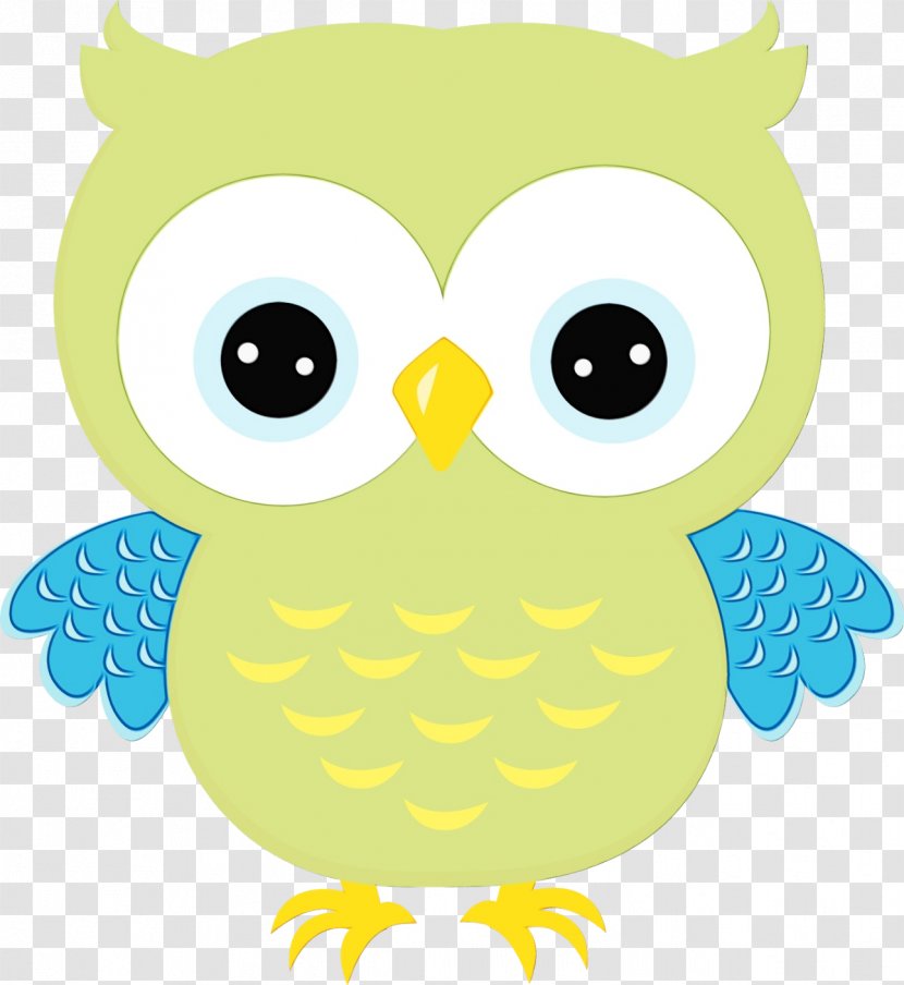 Owl Green Yellow Bird Clip Art - Wet Ink - Of Prey Cartoon Transparent PNG