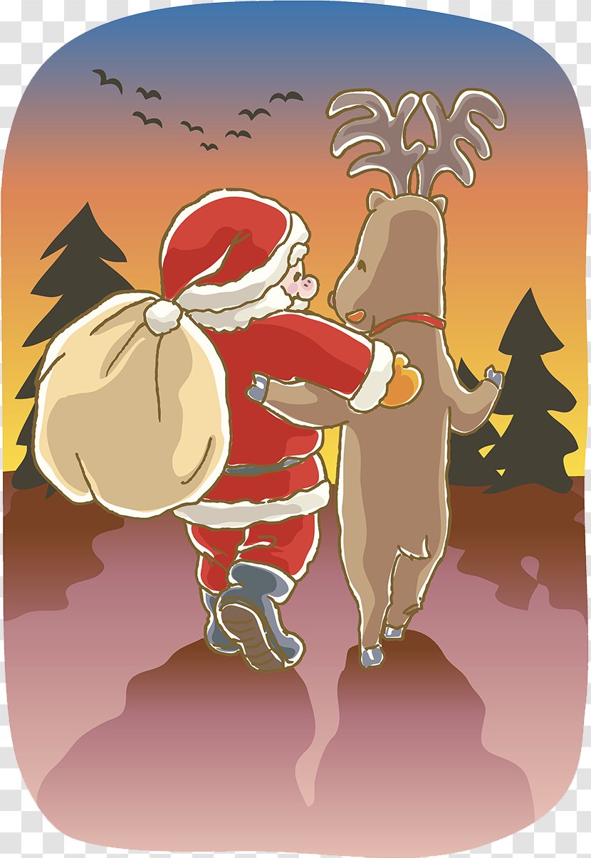 Santa Claus Reindeer Painting Photography Illustration - Silhouette - Elk Cartoon Transparent PNG