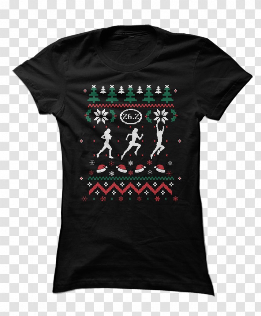 Printed T-shirt Long-sleeved - Black - Ugly Christmas Sweater Transparent PNG