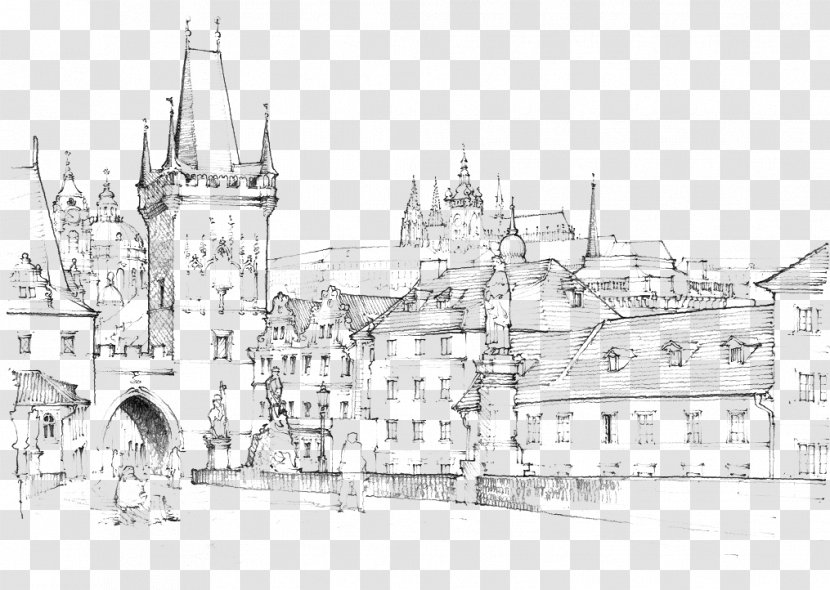 Charles Bridge Malxe1 Strana Drawing Sketch - Structure - Hand-painted Medieval Castle Transparent PNG