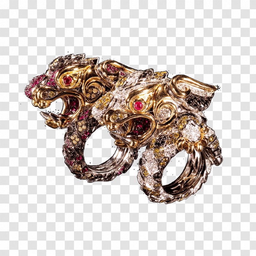 Bling-bling Gold Ruby Diamond Brooch - Ring Transparent PNG