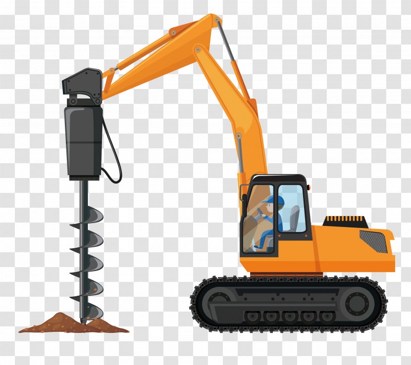 Heavy Equipment Architectural Engineering Vehicle Illustration - Stock Photography - Yellow Cartoon Drill Excavator Vector Transparent PNG