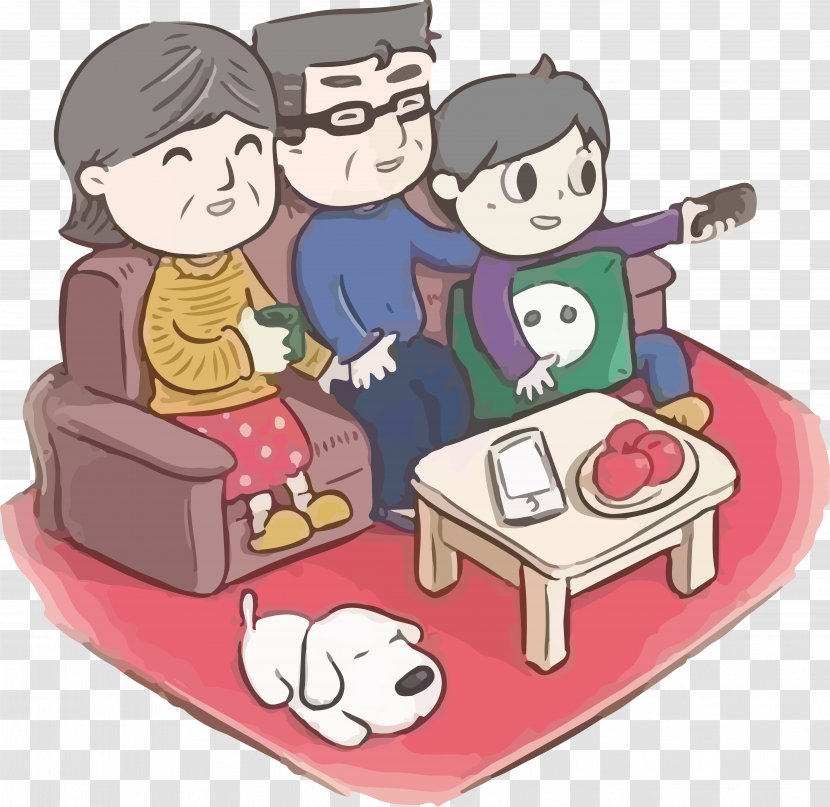 WeChat Red Envelope Oudejaarsdag Van De Maankalender Requirements Analysis - Wechat - Hand Painted A Family Of Three Watching TV Vector Transparent PNG