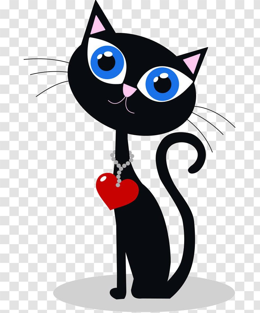 Black Cat Kitten Clip Art - Carnivoran - Cartoon Love Transparent PNG