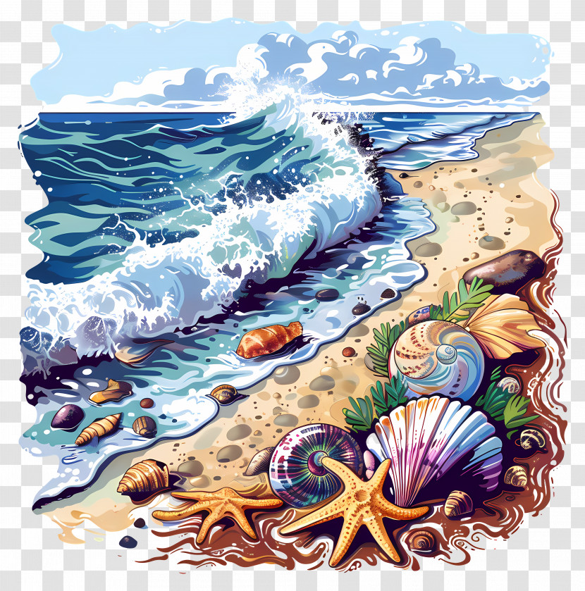 Beachcombing - Scenic Beach With Seashells Transparent PNG
