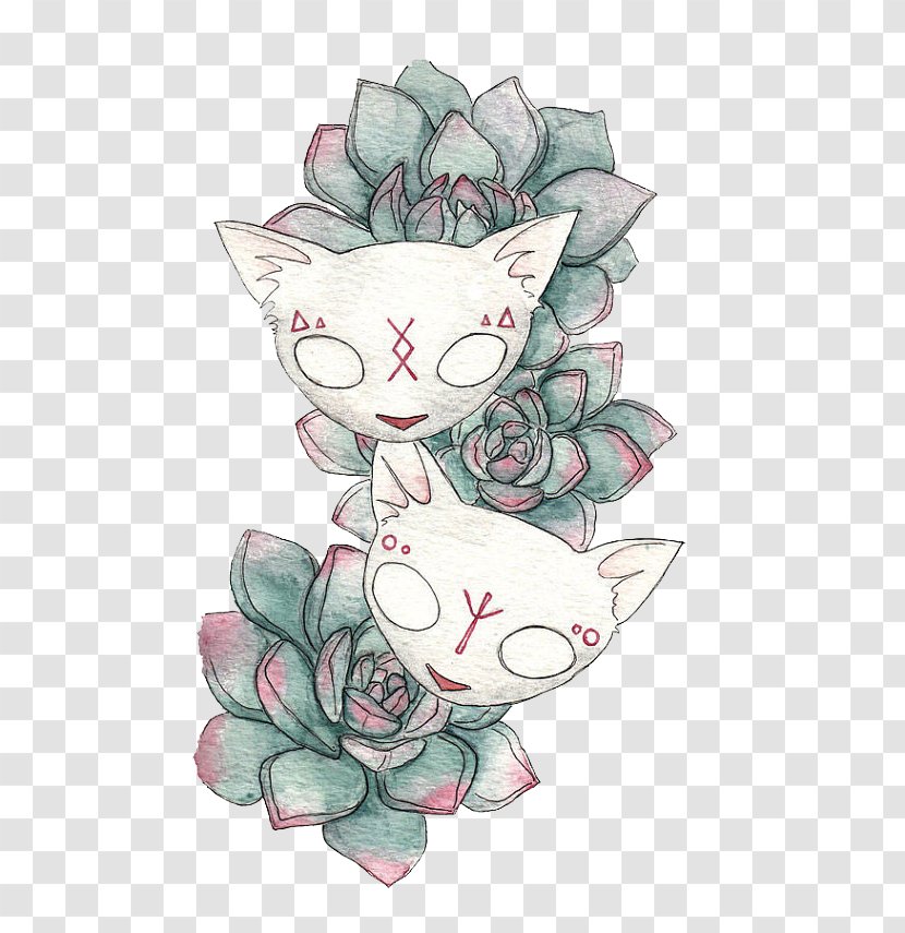 Floral Design Watercolor Painting Plant - Art - Succulents And Cat Picture Material Transparent PNG