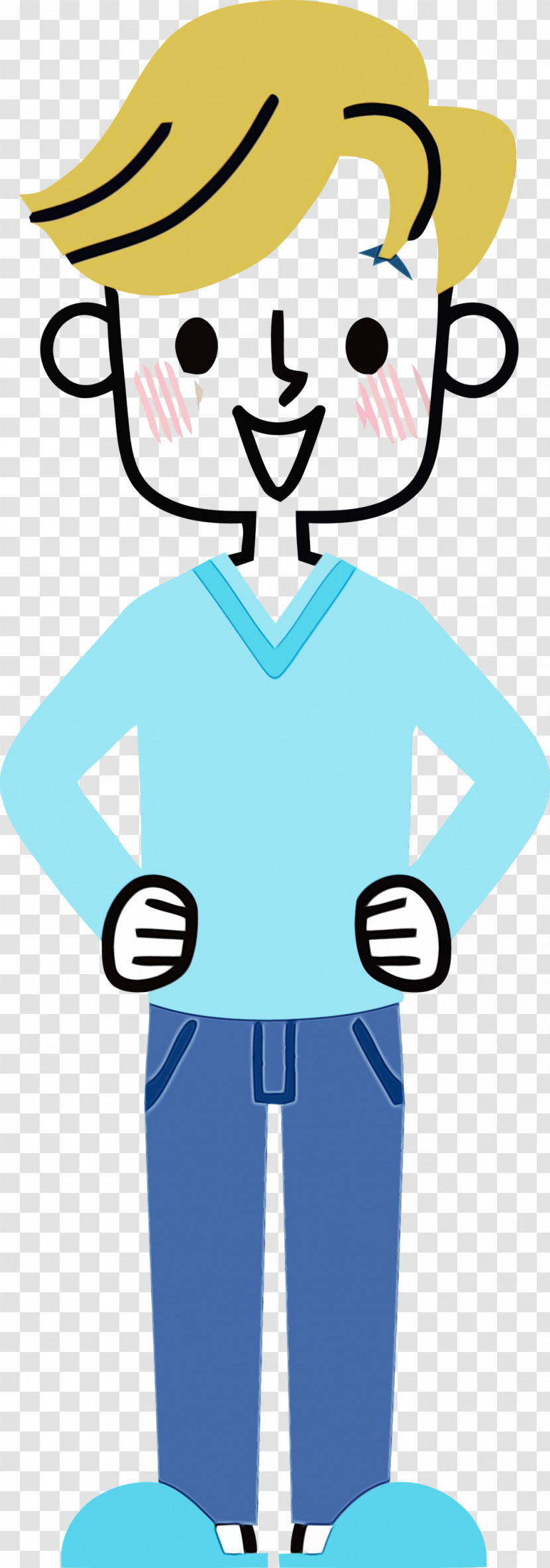 Turquoise Cartoon Male Line Smile Transparent PNG