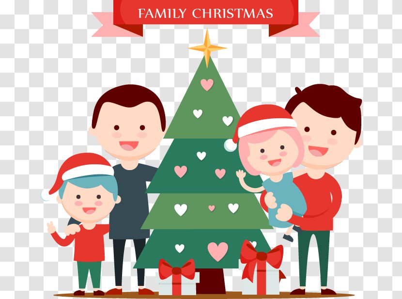 Christmas Tree Santa Claus Family Illustration - Fictional Character Transparent PNG
