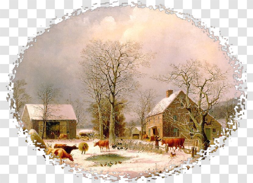Farmyard In Winter Brooklyn Museum Oil Painting Art - House Transparent PNG