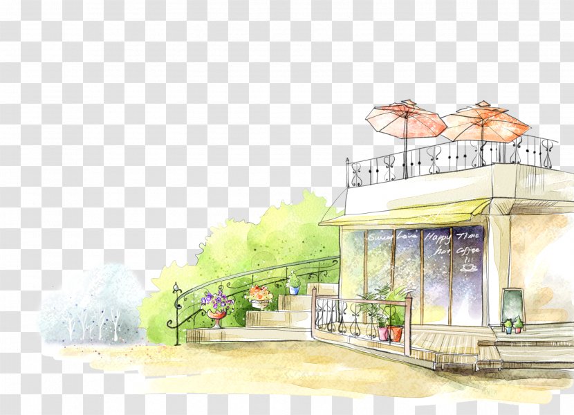 Watercolor Painting Fukei Illustration - Facade - Hand-painted Small Family Homes Transparent PNG