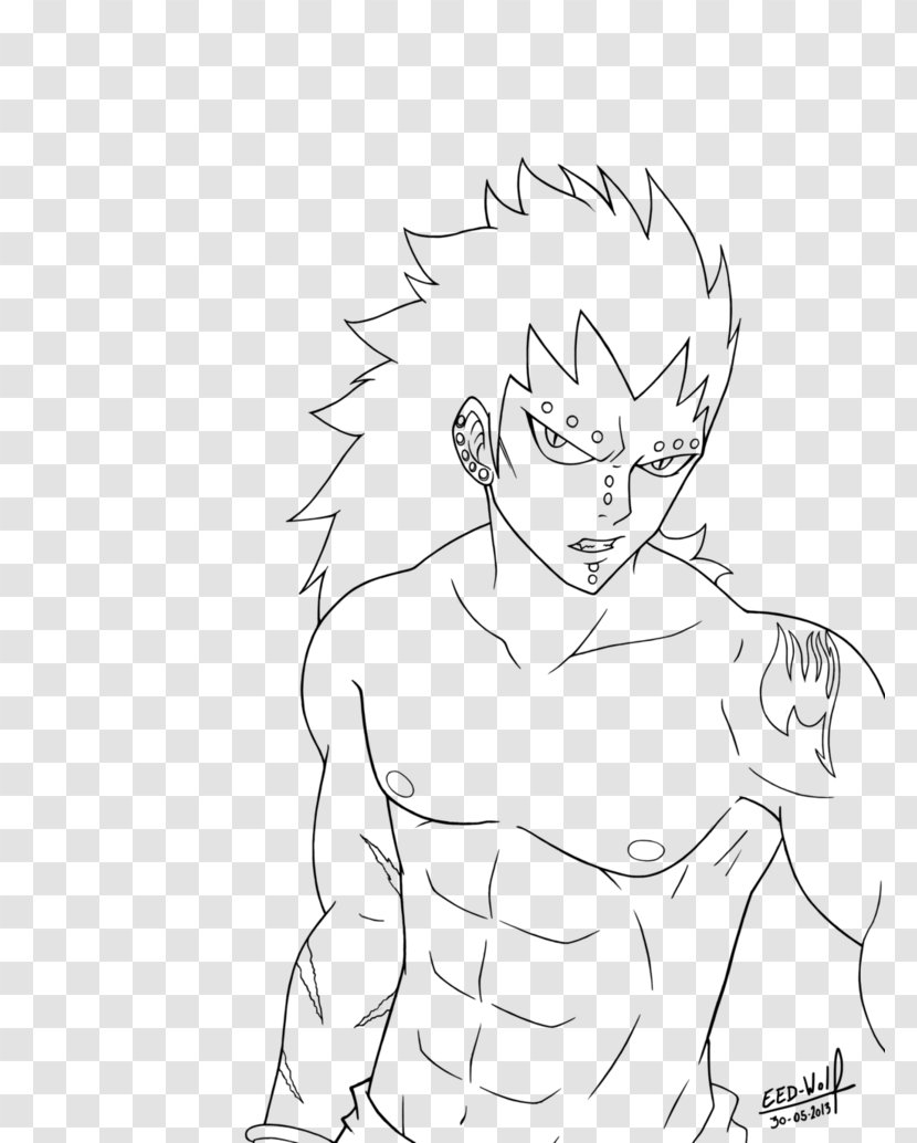 Line Art Drawing Gajeel Redfox Fairy Tail Sketch - Flower Transparent PNG