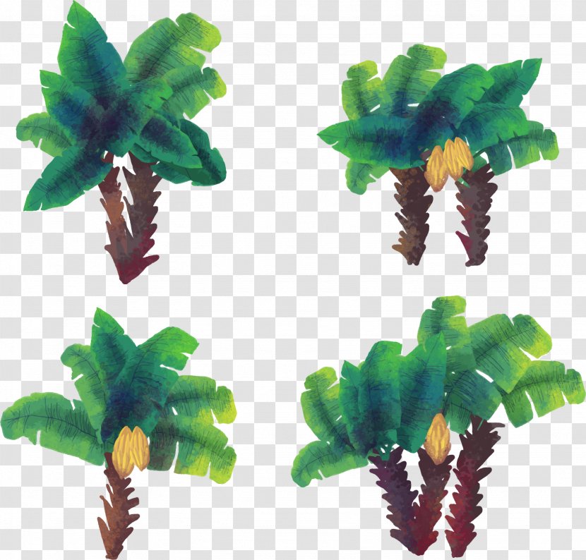 Coconut Arecaceae Euclidean Vector Watercolor Painting Tree - Hand Painted Transparent PNG