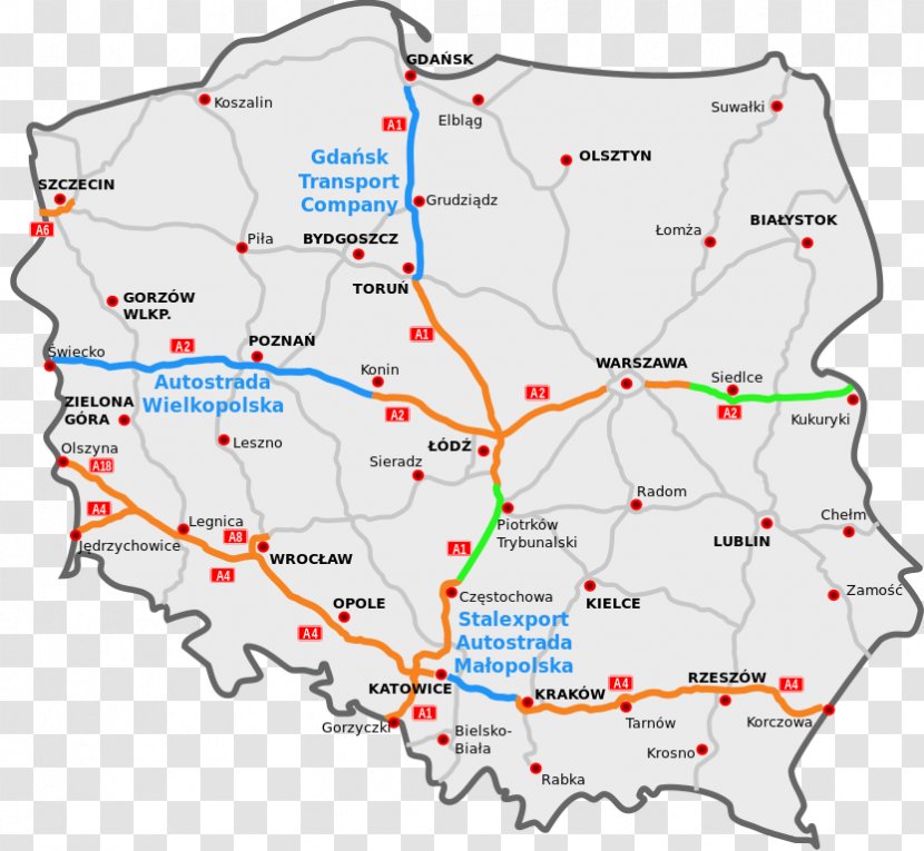 Piotrków Trybunalski Highways In Poland Controlled-access Highway Road Two-lane Expressway - Map Transparent PNG