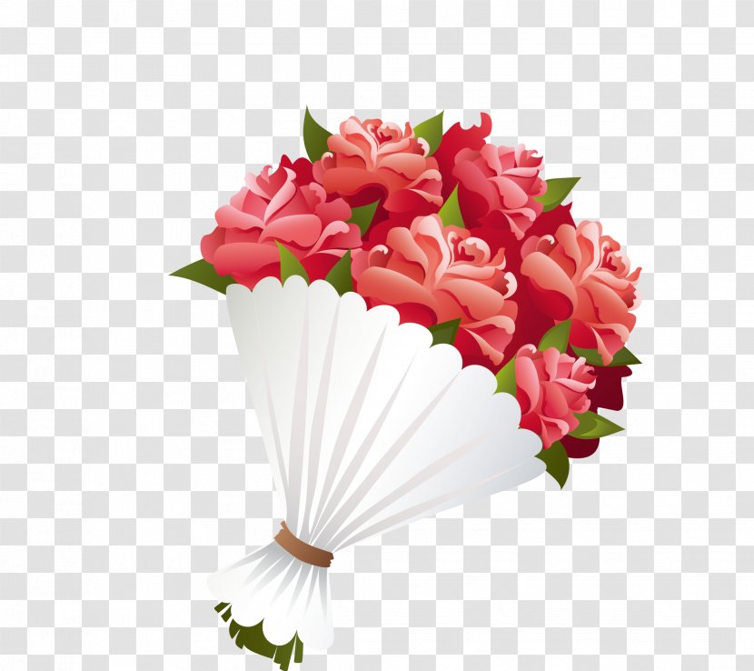Flower Bouquet Clip Art - Artificial - Cartoon Red Valentine Rose Transparent PNG