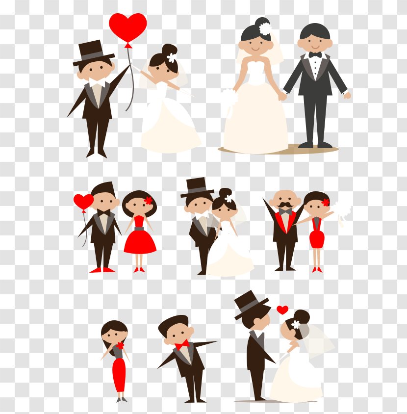 Wedding Cartoon Couple Clip Art - Hand-drawn Bride And Groom Couples Transparent PNG