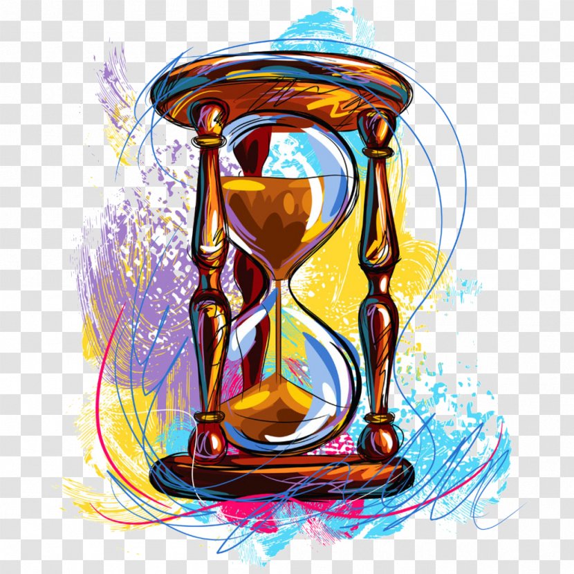 Hourglass Painting Drawing Illustration - Clock - Free Hand-painted Pull Material Transparent PNG