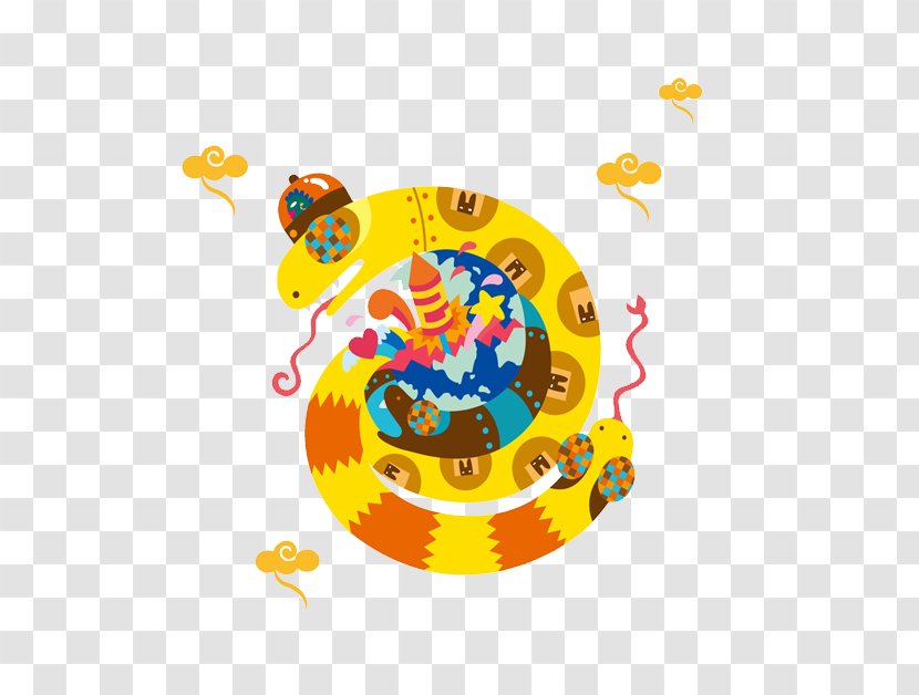Chinese New Year Zodiac Drawing Illustration - Designer - Yellow-painted Cartoon Snake To Pull Material Free Transparent PNG