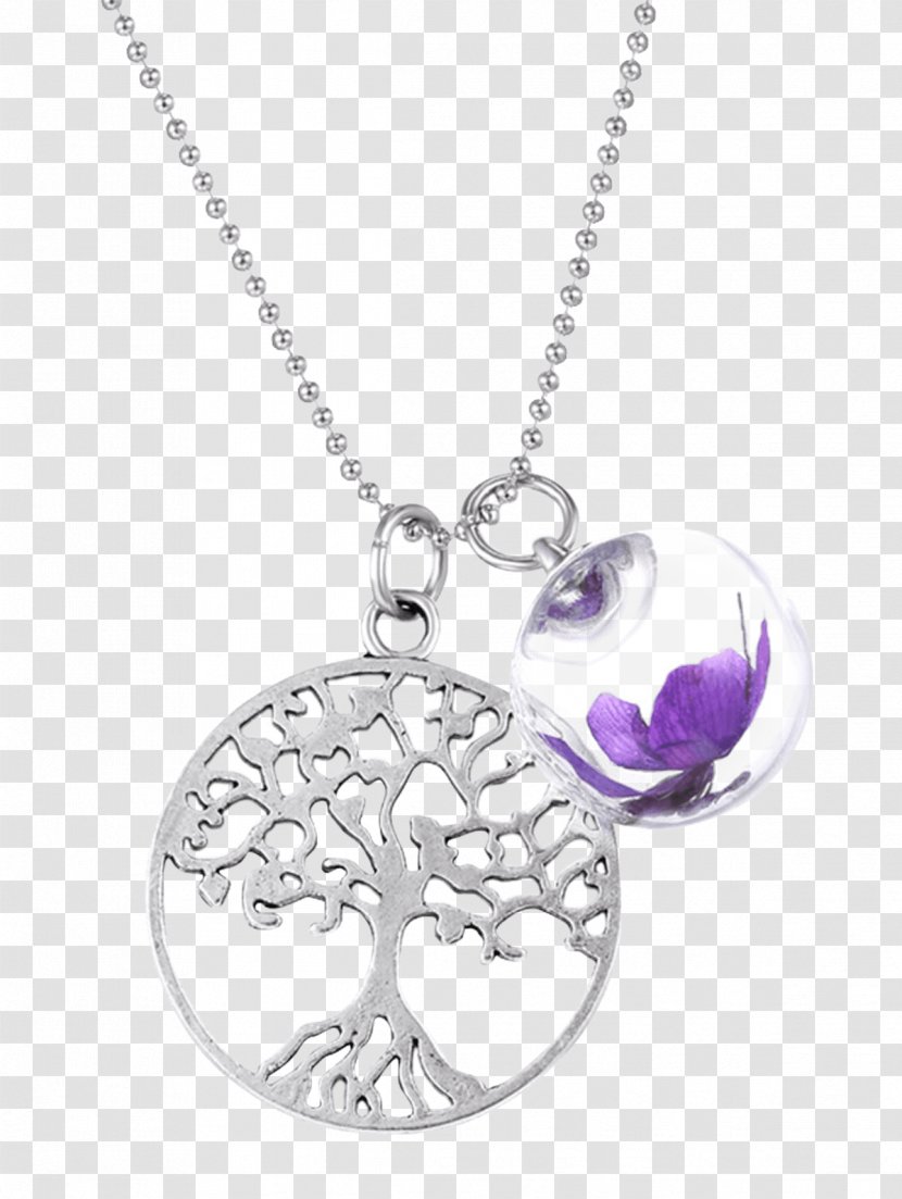 Locket Necklace Earring Purple Jewellery - Silver Transparent PNG