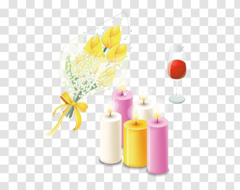 Red Wine Rosxe9 Valentines Day Yellow - Valentine Candle Rose Transparent PNG