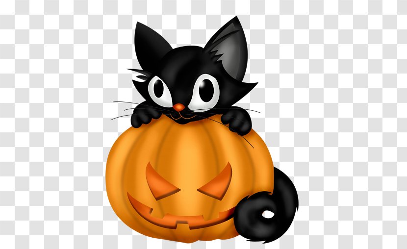 Black Cat Halloween Clip Art - Small To Medium Sized Cats - Kitten And Pumpkin Transparent PNG