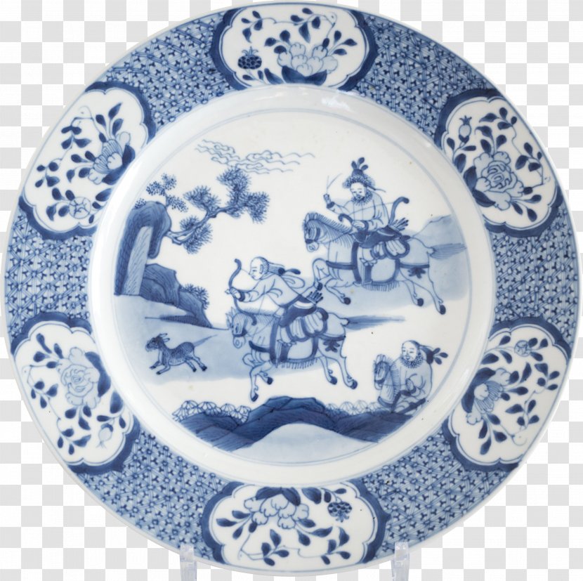 Porcelain Tableware Blue And White Pottery Plate Ceramic - Hunting Transparent PNG