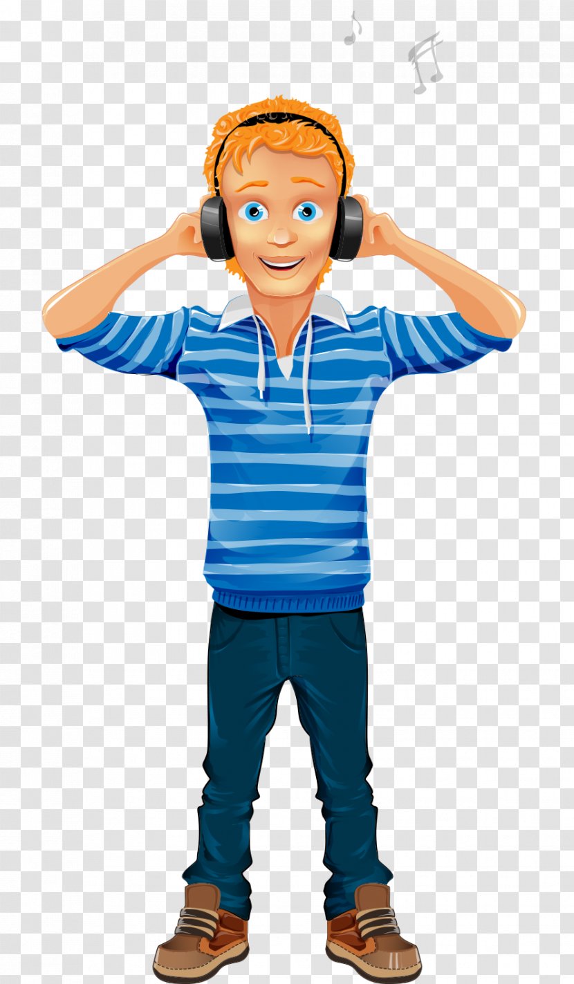 Character Cartoon Boy Illustration - Fictional - Hand Drawn Blonde Young Man Wearing Headphones Transparent PNG