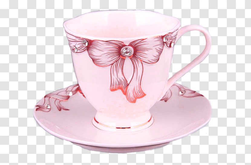 Coffee Cup Porcelain Tea Mug Pink - Dishware - And Saucer Transparent PNG