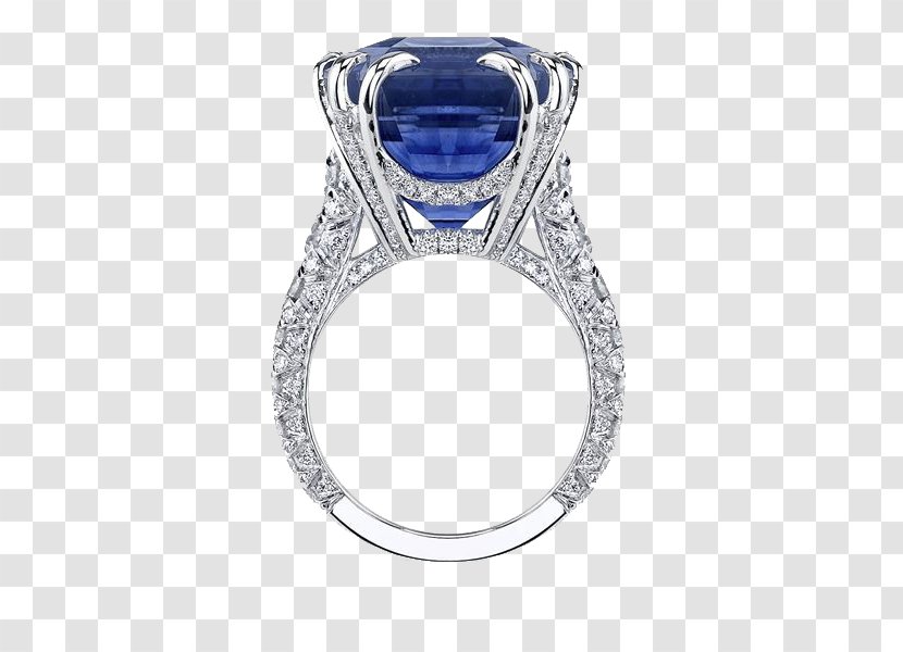 Gemstone Wedding Ring Diamond Jewellery - Platinum - Large Sapphire And Transparent PNG