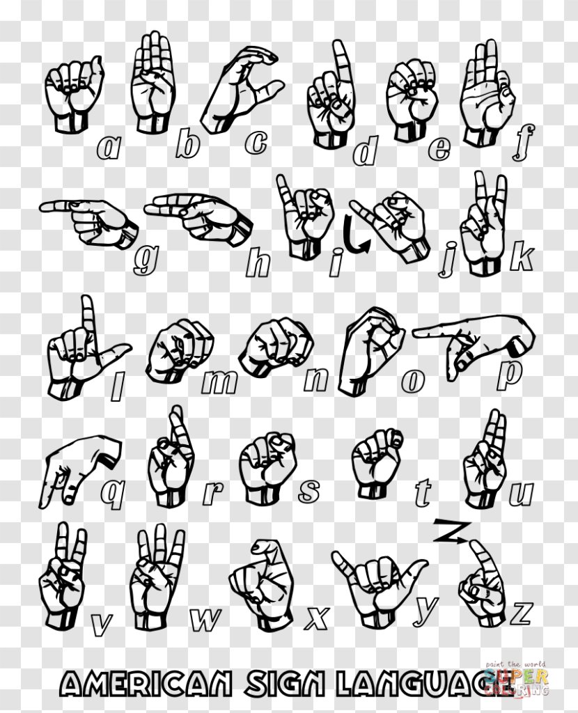 American Sign Language Alphabet British - Black And White - Asl Transparent PNG