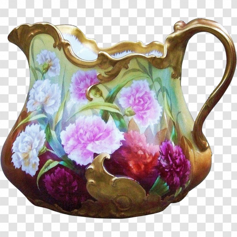 Jug Vase Porcelain Pottery Pitcher - Carnations Hand Painted Transparent PNG