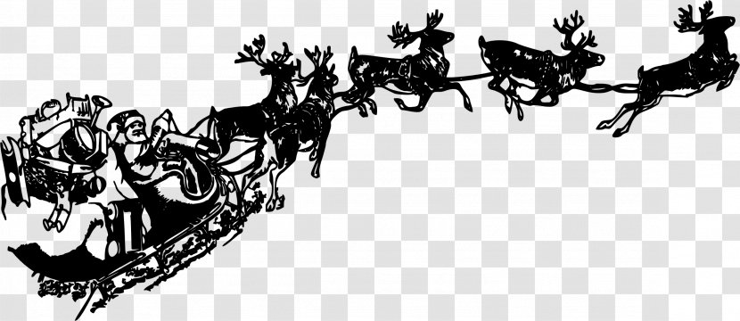 Santa Claus Reindeer Sled Christmas Clip Art - Monochrome - Chimney Transparent PNG