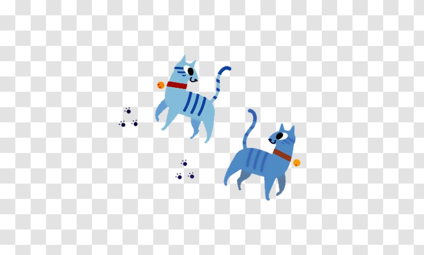Cat Cartoon Blue Clip Art - Two Kittens And Footprints Transparent PNG