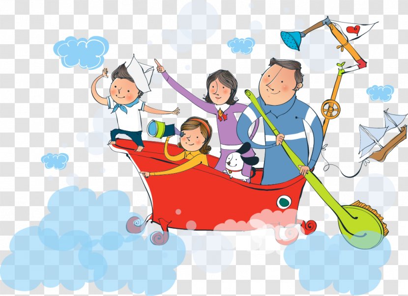 Cartoon Rowing Illustration - Happiness - Vector Flying Bathtub Transparent PNG