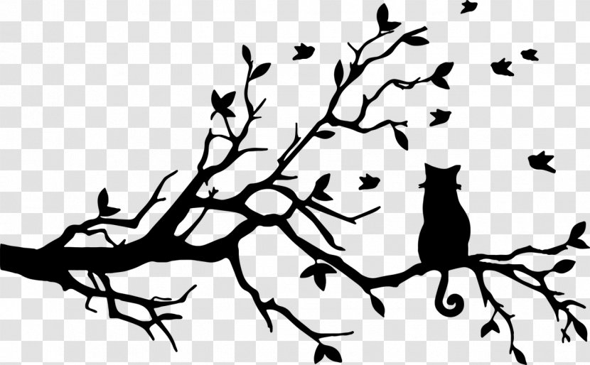 Cat Tree Felidae Kitten Bird - Monochrome Photography - Wall Art Transparent PNG