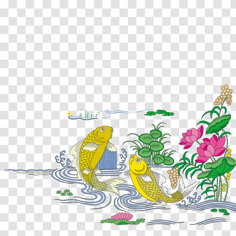 Gongbi Bird-and-flower Painting - Fictional Character - Goldfish Swimming Transparent PNG