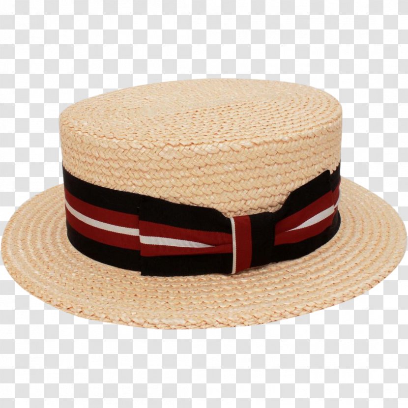 Boater Straw Hat Fedora Cap - Bucket - Red White Transparent PNG
