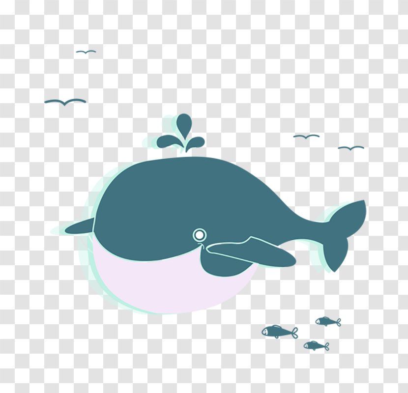 Whale Cartoon Illustration - Turquoise - Hand-painted Blue Dolphin Transparent PNG