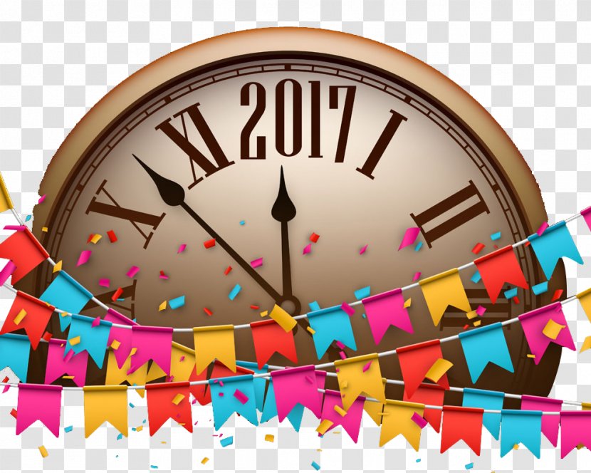 New Years Day Illustration - Christmas - 2017 Clock Ribbons Transparent PNG