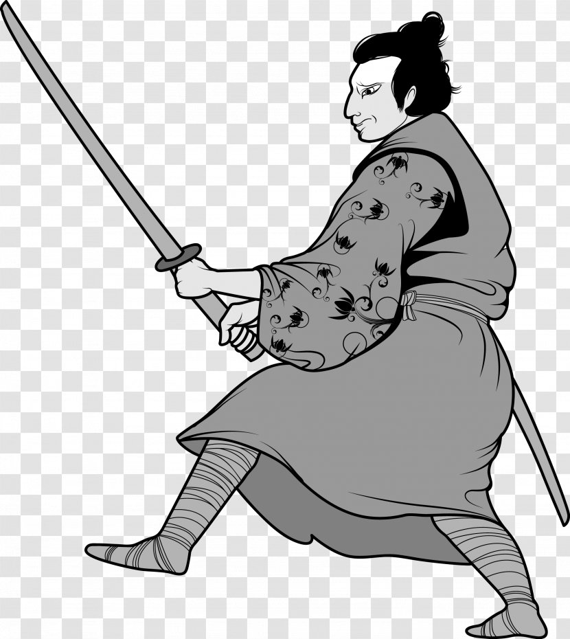 Black And White Samurai Ninja Clip Art - Royaltyfree - Japanese Bodyguard Warrior Picture Transparent PNG