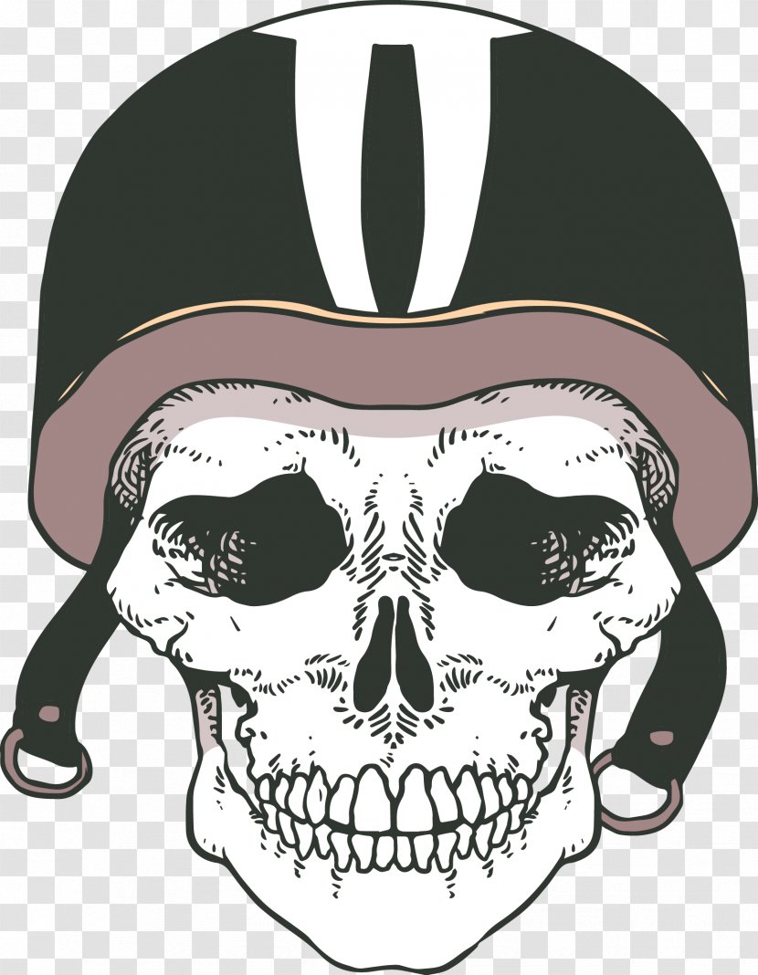 Skull Euclidean Vector Skeleton Helmet - Black And White - Hand-painted Cartoon Transparent PNG