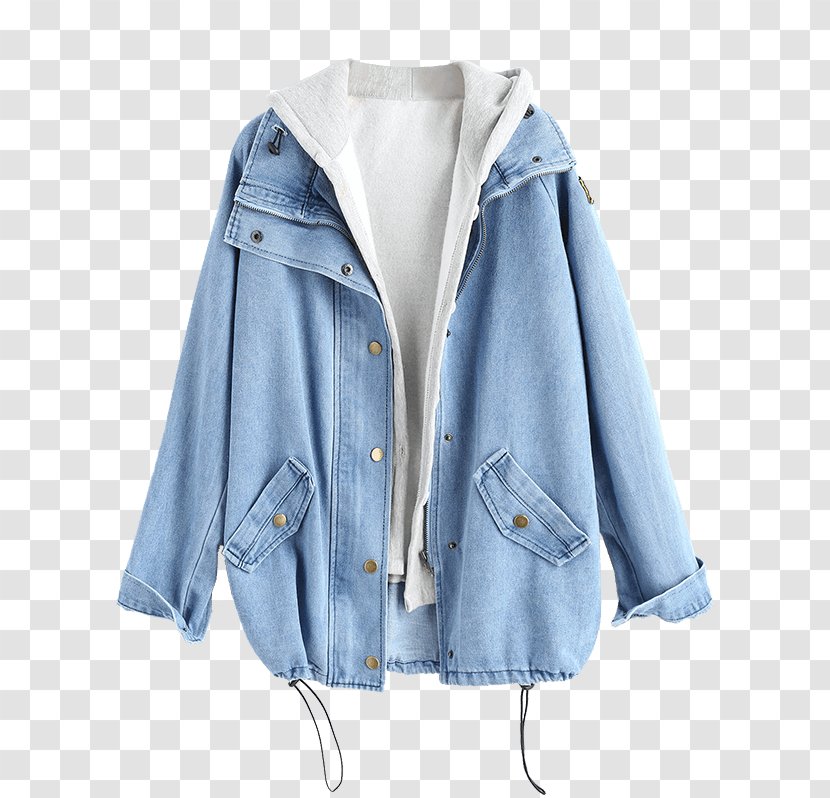 Hoodie Jacket Denim Gilets Jeans - Hood - Fashion Button Transparent PNG