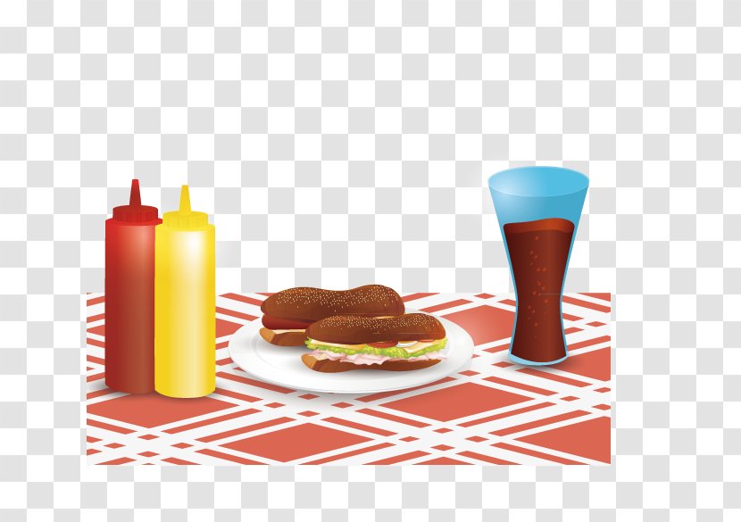 Hamburger Club Sandwich Fast Food Breakfast French Fries - Table - Vector Transparent PNG
