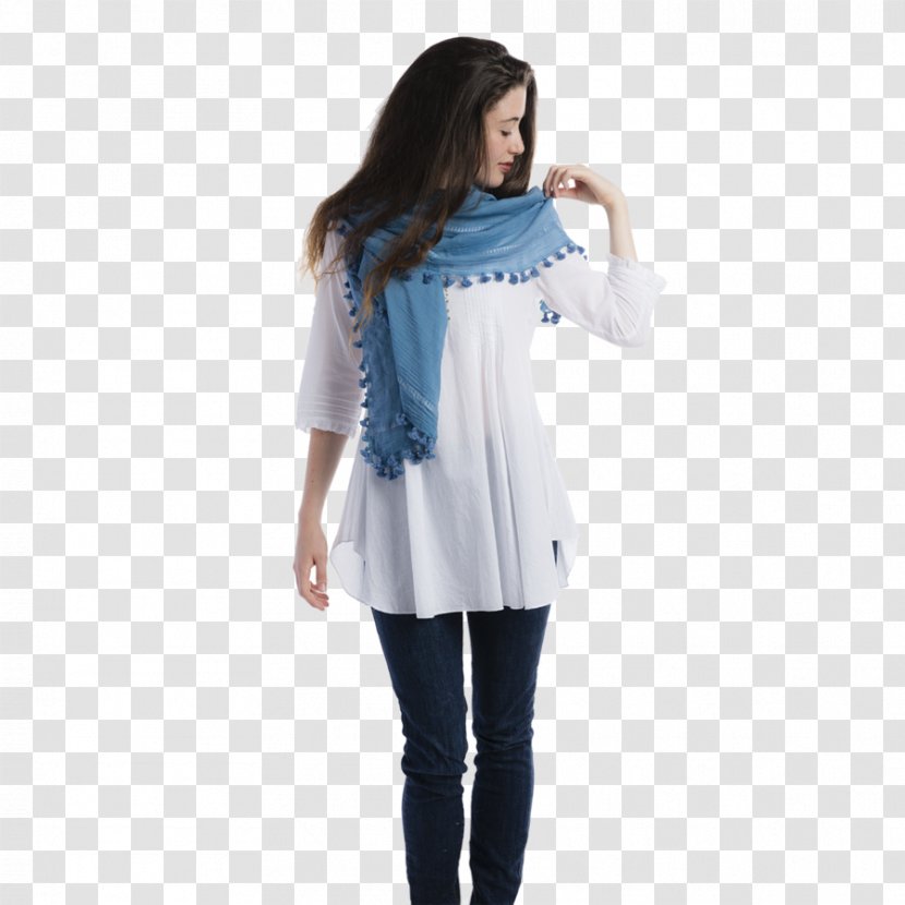 Blue Scarf Pom-pom Sleeve Silk - Blouse Transparent PNG