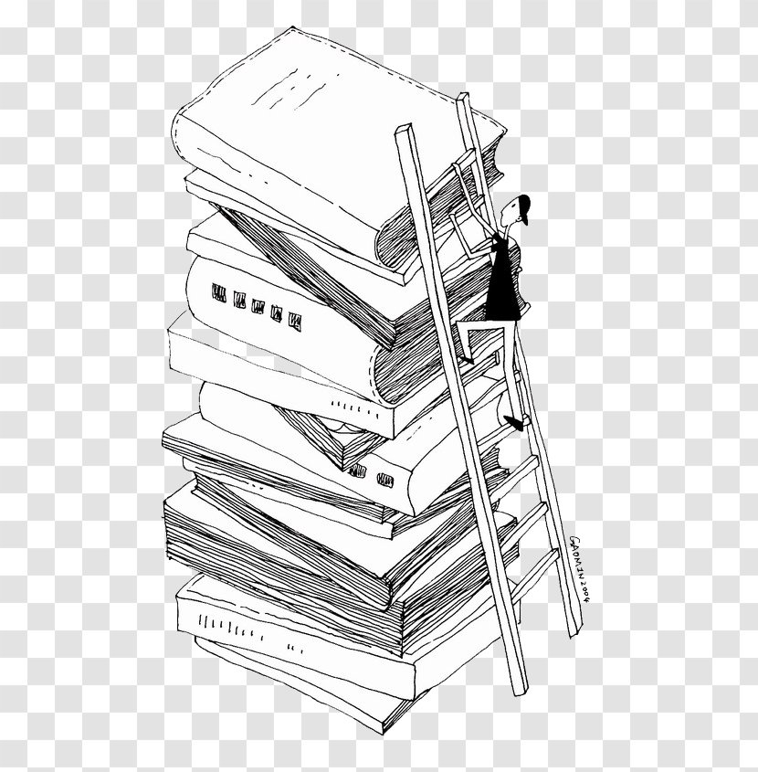 Book Stairs Ladder - Black And White - Books Transparent PNG